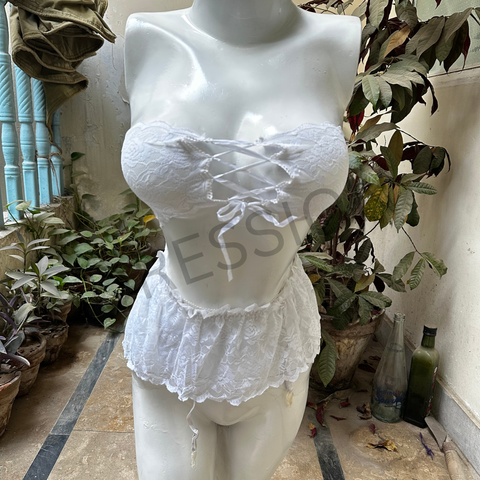 2 PCs Babydoll Nighty with Strapless Top and Garter Belt Skirt for Women