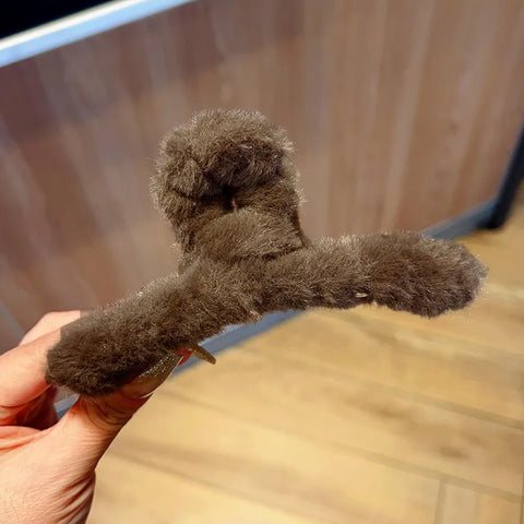 Fur Hair Claw Clips Strong Grip Stylish Winter Hair Accessory