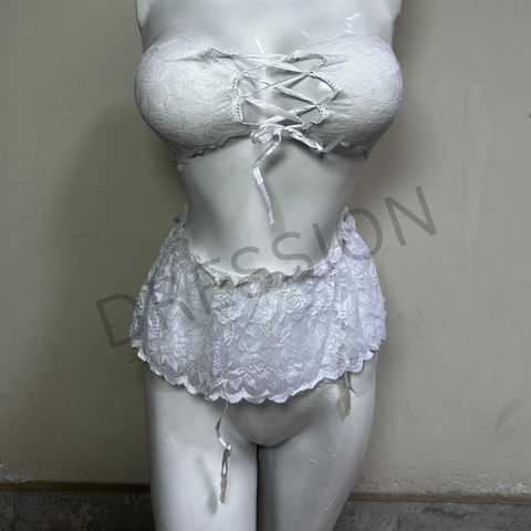 2 PCs Babydoll Nighty with Strapless Top and Garter Belt Skirt for Women