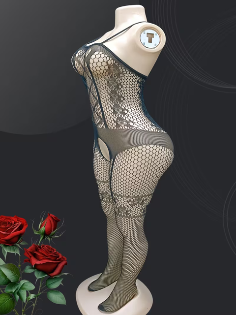 Sexy Transparent Cut-Out Fishnet Bodysuit with Suspender Full Body Stocking