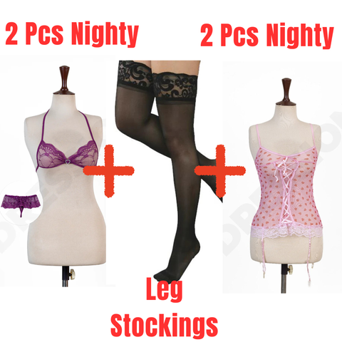 Pack of 2 Pcs 2 Nighties + 1 Leg Stockings - Combo Deal 15
