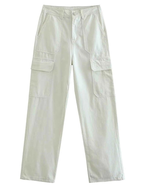 Cargo Pants Women with Side Patch Pockets Straight