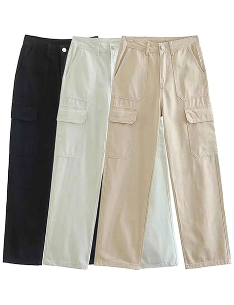 Cargo Pants Women with Side Patch Pockets Straight
