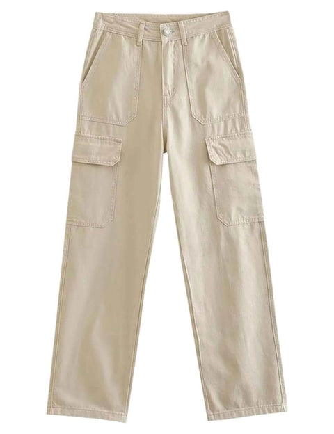 Cargo Pants Women with Side Patch Pockets Straight