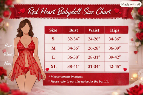 Red Heart Mesh Babydoll 2Pcs Wedding Nighty Set for Brides and Newlyweds