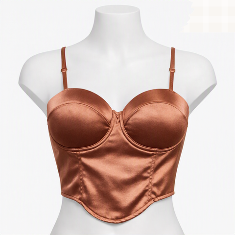 Solid Pleated Satin Crop Top with Padded Bra