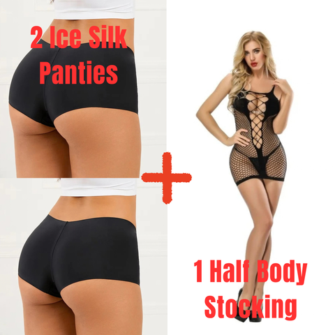 Pack of 3 Half Body Stocking+2 Ice Silk Panties Combo Deal 38