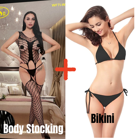 Pack of 2 Vertical Pattern Full Body Stockings (WF71-W40170)+Simple Black Bikini-Combo Deal 27