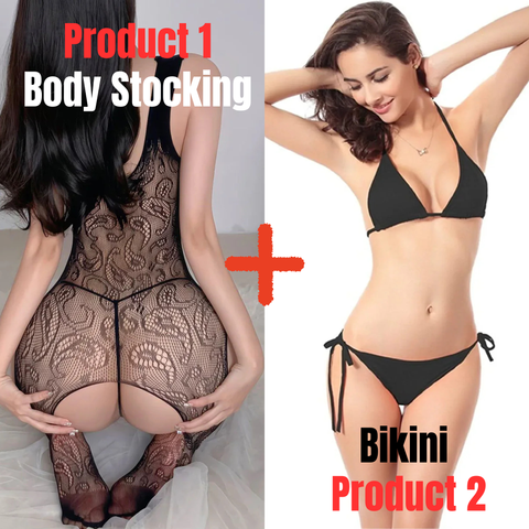 1 Full Body Stockings+ Black Bikini Combo Deal 2
