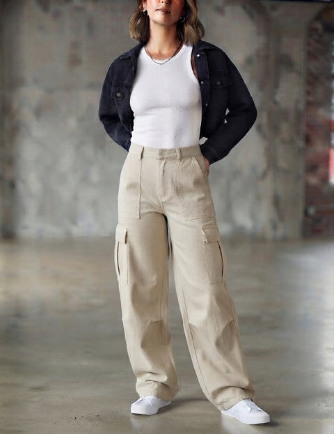 Cargo Pants Women with Side Patch Pockets Straight