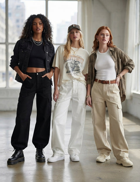 Cargo Pants Women with Side Patch Pockets Straight