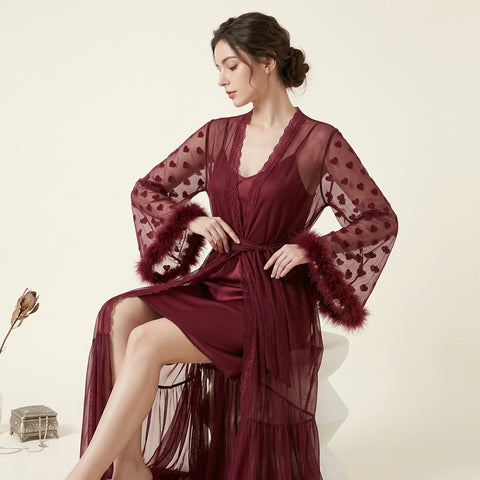 2 Pcs Mesh Sleepwear Women Open Cardigan Summer Season