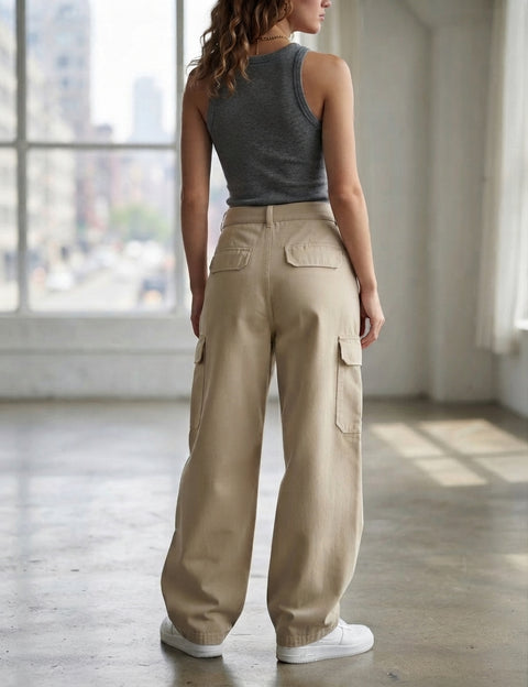 Cargo Pants Women with Side Patch Pockets Straight