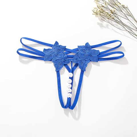 Womens Lace Pearl Thong G-string Crotchles T-back Panty