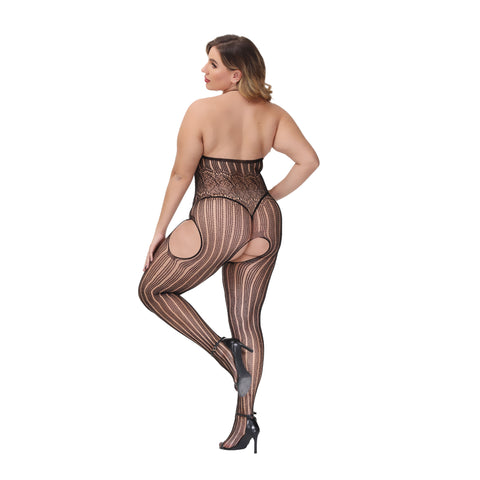 Sexy Fishnet Open Crotch Plus Size Nylon Full Body Stocking (JT1209B)