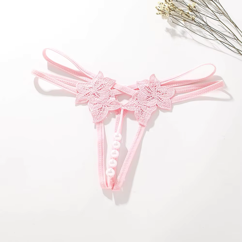 Womens Lace Pearl Thong G-string Crotchles T-back Panty