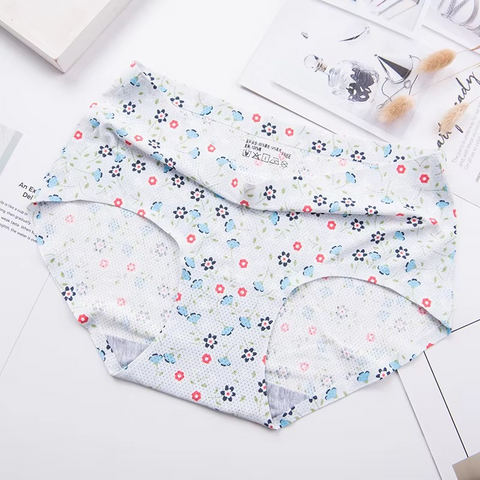 Ice Silk Seamless Breathable Floral Mid-waist Crotch Printed Panty