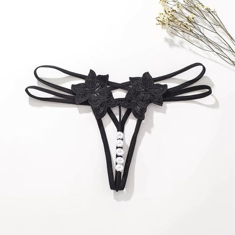 Womens Lace Pearl Thong G-string Crotchles T-back Panty