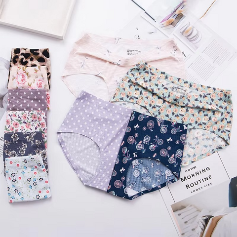 Ice Silk Seamless Breathable Floral Mid-waist Crotch Printed Panty