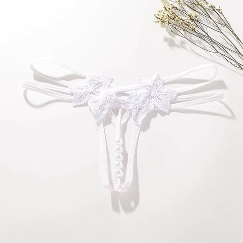 Womens Lace Pearl Thong G-string Crotchles T-back Panty