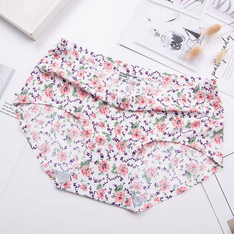 Ice Silk Seamless Breathable Floral Mid-waist Crotch Printed Panty