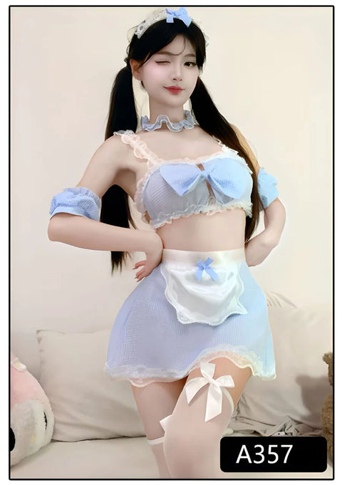 Powder Blue Chinese  Playful Style Waitress Costume Set