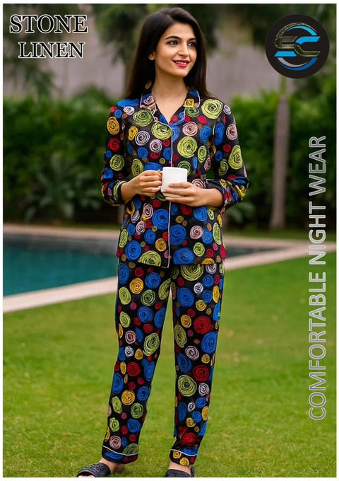 2 PCs Black Flower Pattern Night Dress