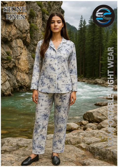 2 PCs White with Blue Chromosome Pattern Night Dress