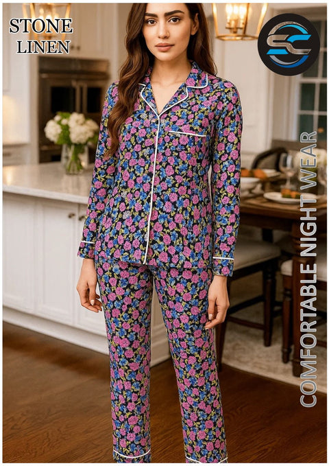 2 PCs Spring Pink and Froze Pattern Night Dress