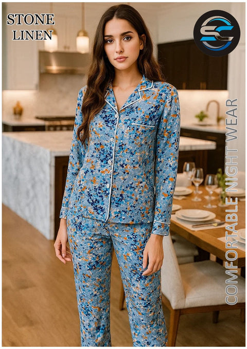 2 PCs Powder Blue Small Dots Pattern Night Dress