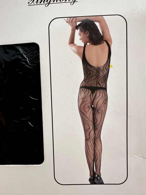 Sheer Fishnet Alluring Zebra Strips Pattern Full Body Stocking (010b)