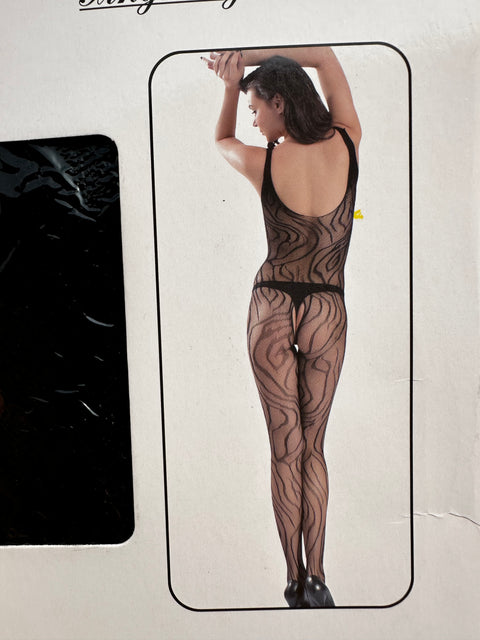 Sheer Fishnet Alluring Zebra Strips Pattern Full Body Stocking (010b)