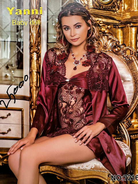 3 Pcs Yani Babydoll Silk & Net Premium Nighty for Brides with Gown