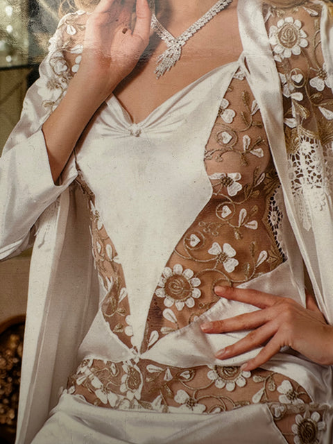 3 Pcs Yani Bridal Long Nighty with Stylish Slit with Bow For Brides