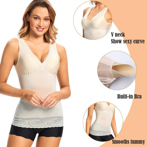 Joyshaper Cami Tank Top Lace V Neck Slimming Tummy Control Camisole