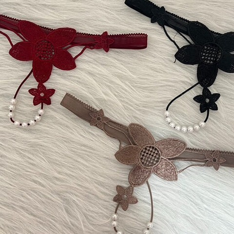Women's Pearl Lambada Flower Pattern Thong