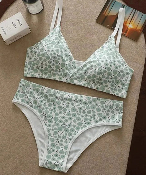 Lightly Padded Leaf Design Bridal Bra and Panty Set