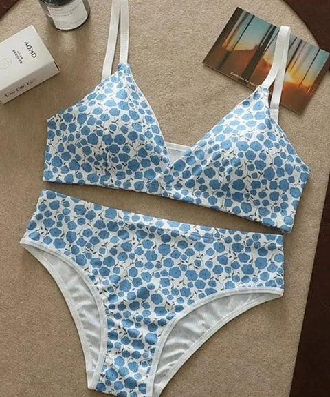 Lightly Padded Leaf Design Bridal Bra and Panty Set