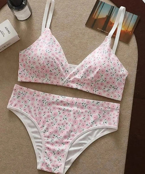 Lightly Padded Leaf Design Bridal Bra and Panty Set