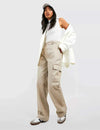Light Beige High Waisted Cotton Cargo Trousers