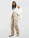 Light Beige High Waisted Cotton Cargo Trousers