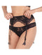 Losha Lace & Mesh Nylon Push up Bra With Garter Belt & Thong-Black