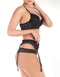 Losha Lace & Mesh Nylon Push up Bra With Garter Belt & Thong-Black