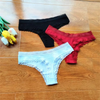 2pcs Lace Low Waist Cotton Rivet Solid Color Women G-String T-Pants