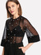 SHEIN Pearl Embellished Texture Sheer Blouse and Glittery Tights