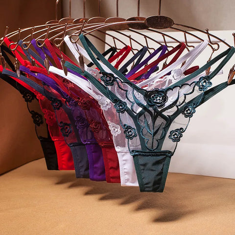 Women Sexy Embroidery Transparent Seamless G String Thong/Panty
