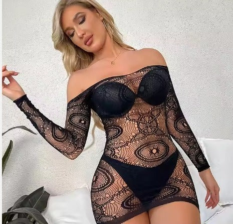 Drop Down Shoulder Rhinestone Half Body Stocking for Women