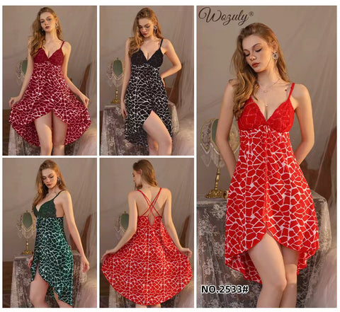 Crimson Lace Asymmetrical Silhouette Elegance Nighty