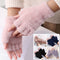 Women Fleece Fur Fuzzy Half-Fingers Winter Warm Plush Gloves