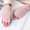 Women Fleece Fur Fuzzy Half-Fingers Winter Warm Plush Gloves